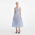 Blue Floral Lace Midi Dress