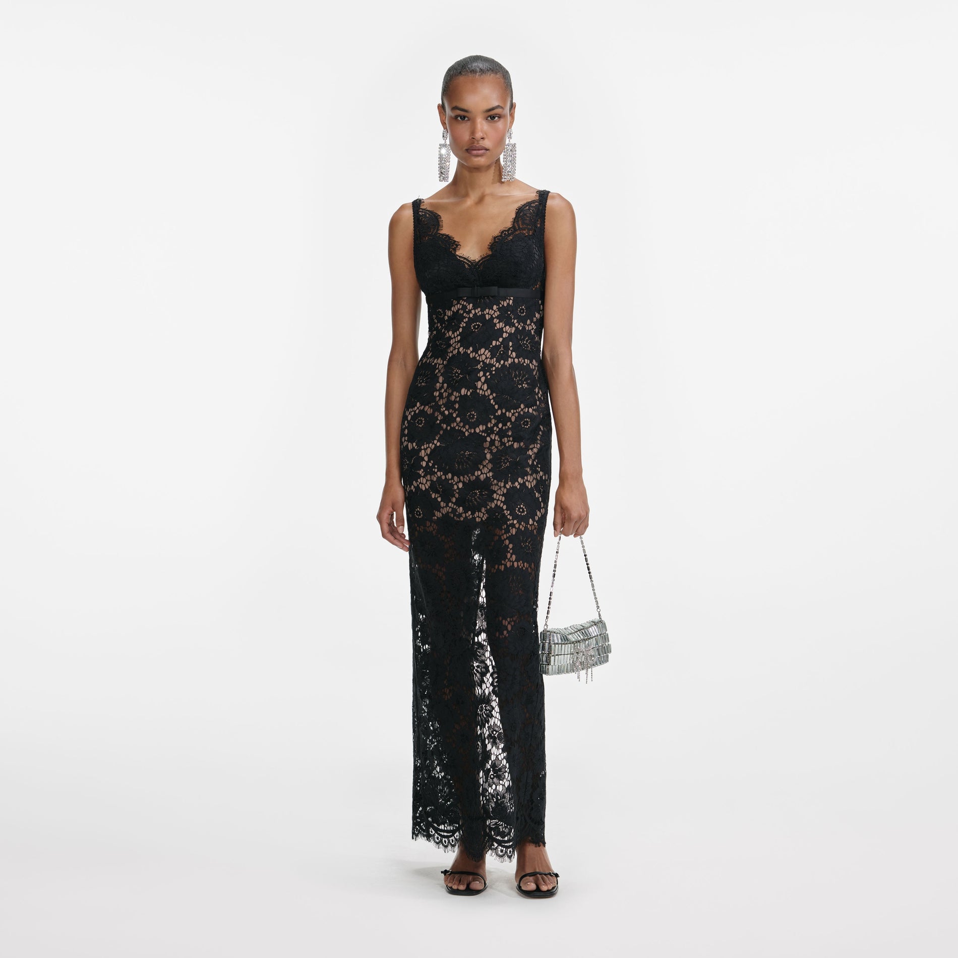 Black Floral Lace Maxi Dress