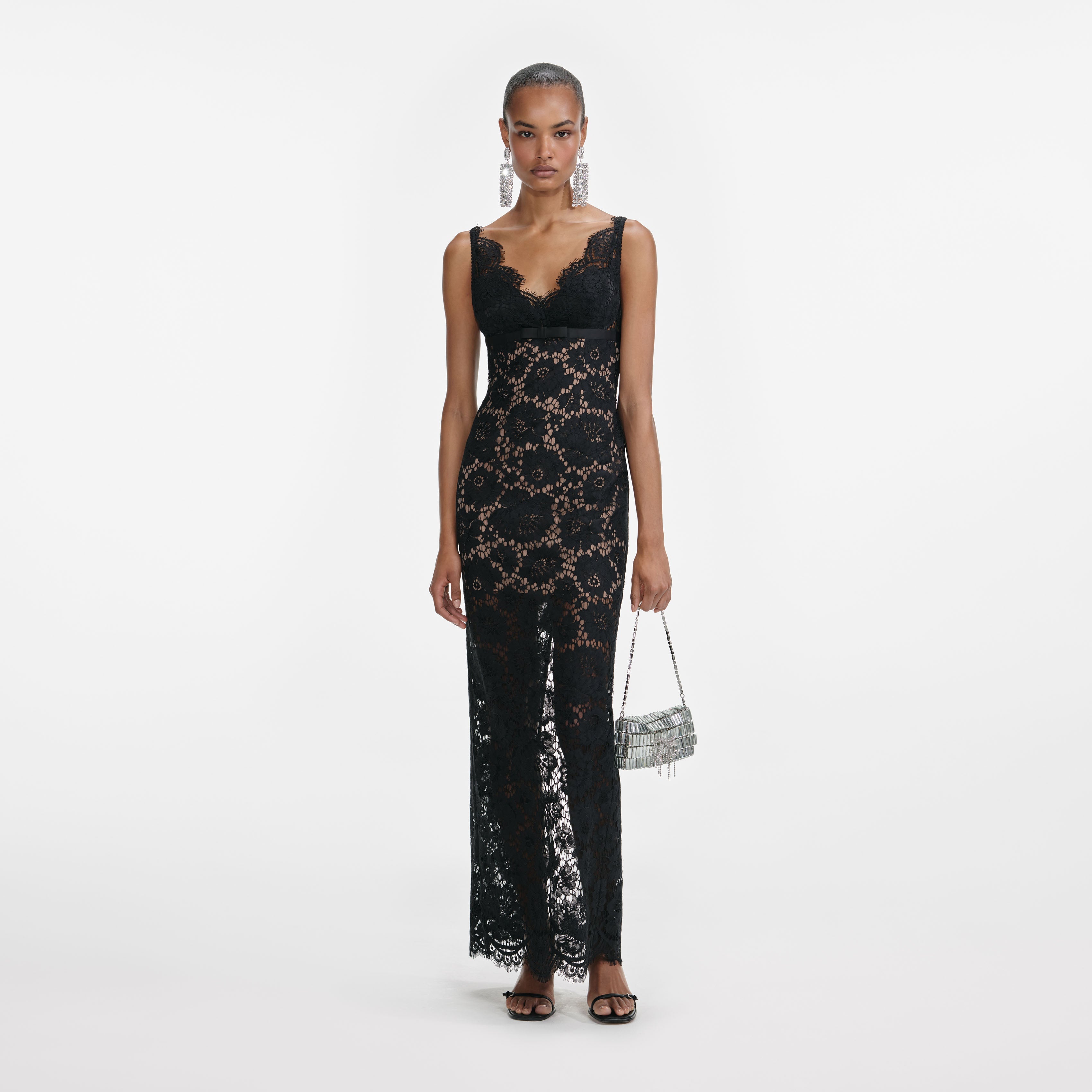 Black Floral Lace Maxi Dress