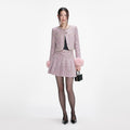 Pink Boucle Crystal Belt Mini Skirt