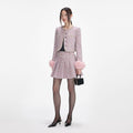 Pink Boucle Crystal Belt Mini Skirt