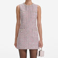 Pink Boucle Sleeveless Shift Mini Dress