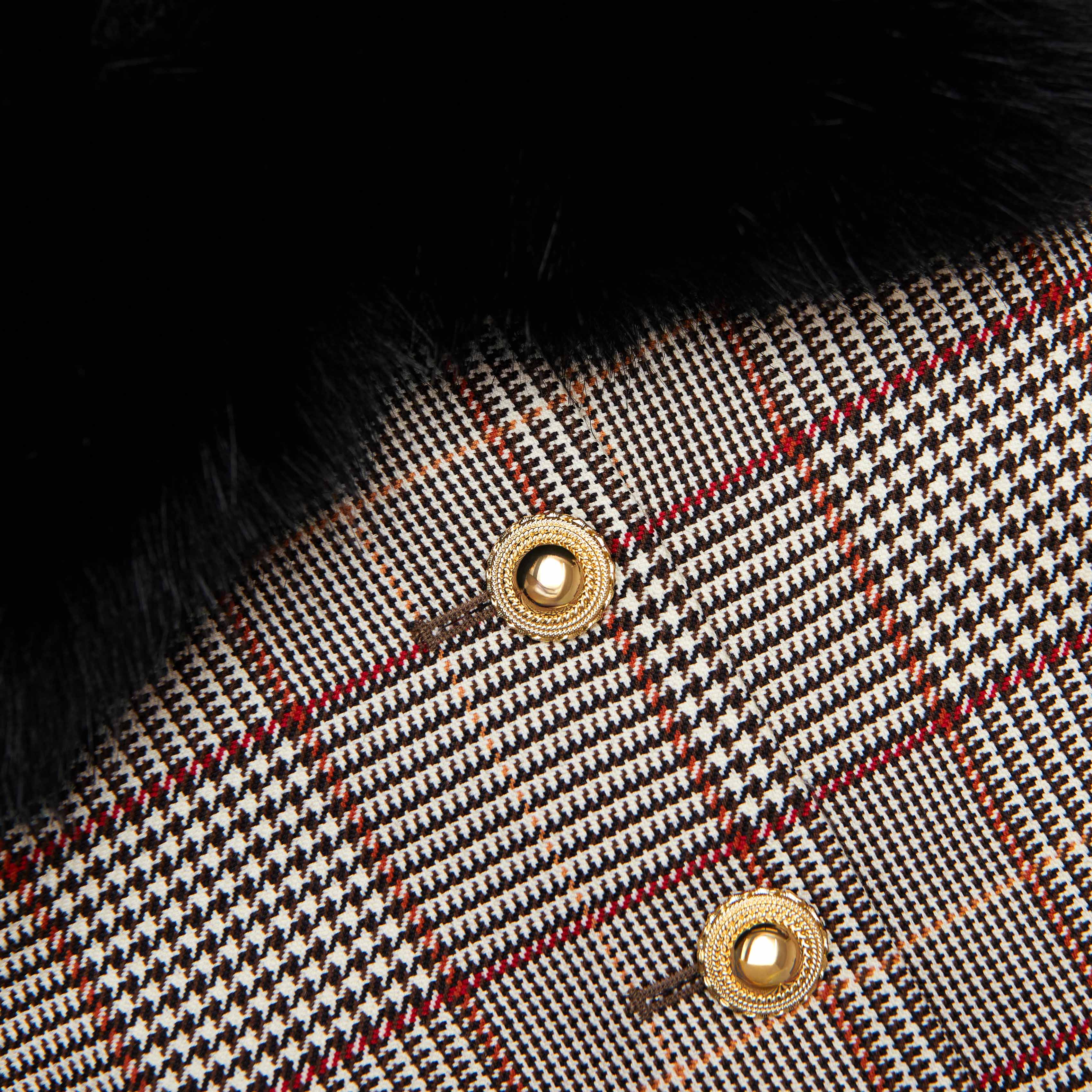 Brown Check Fur Cuff Jacket