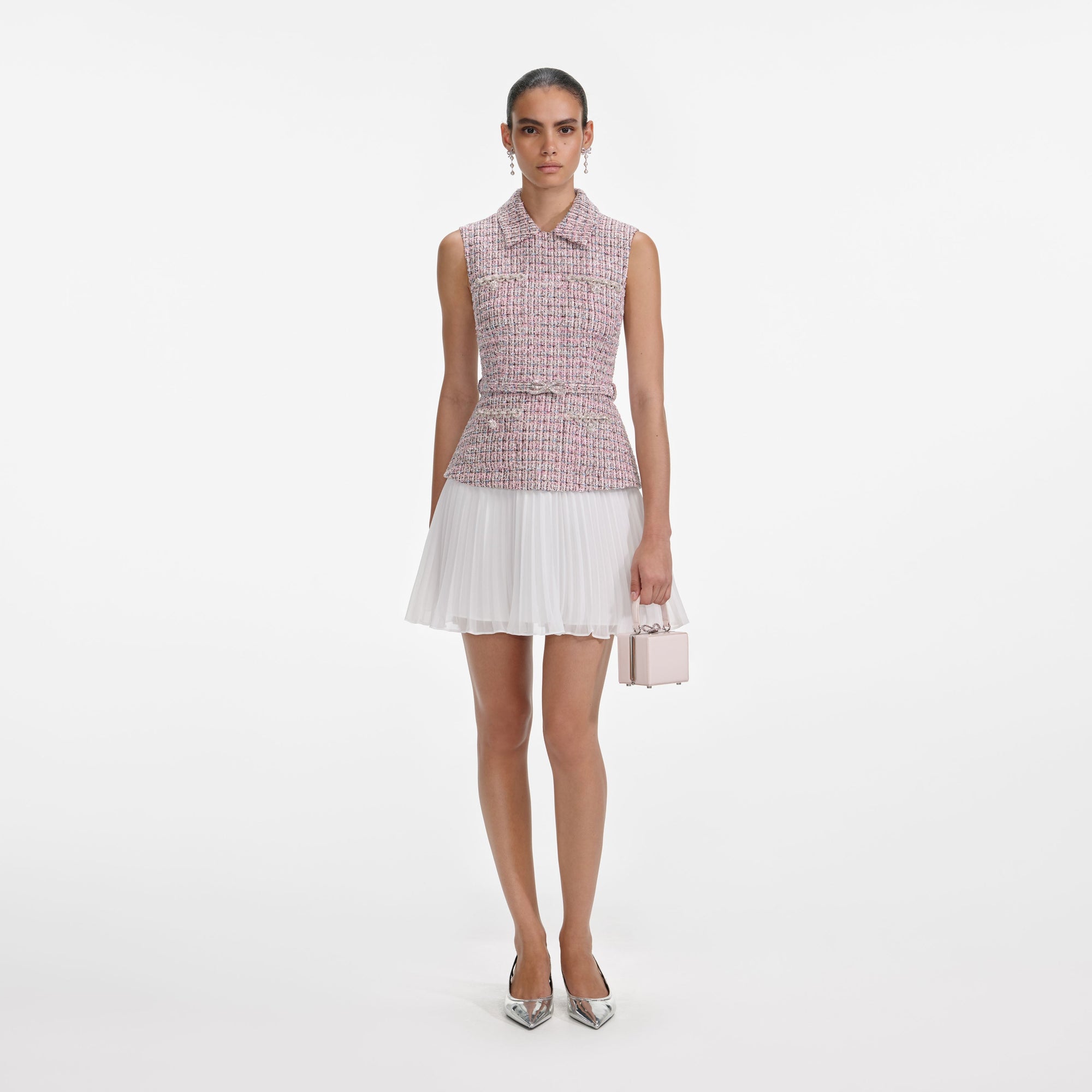 Pink Boucle Chiffon Mini Dress