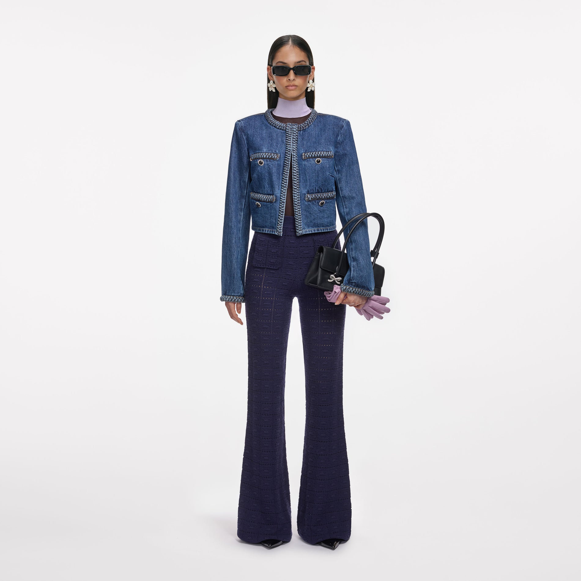 Navy Pointelle Knit Trousers