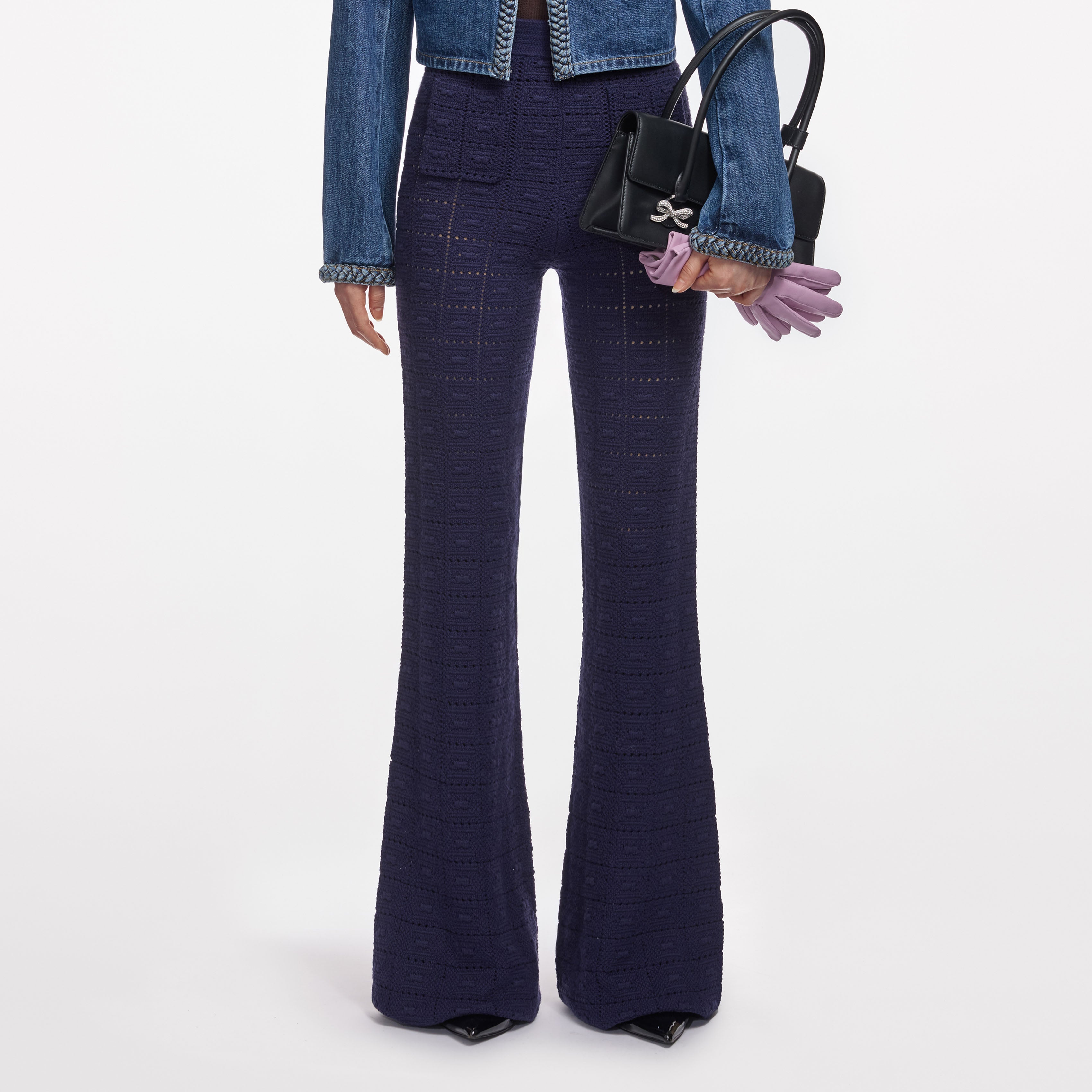 Navy Pointelle Knit Trousers