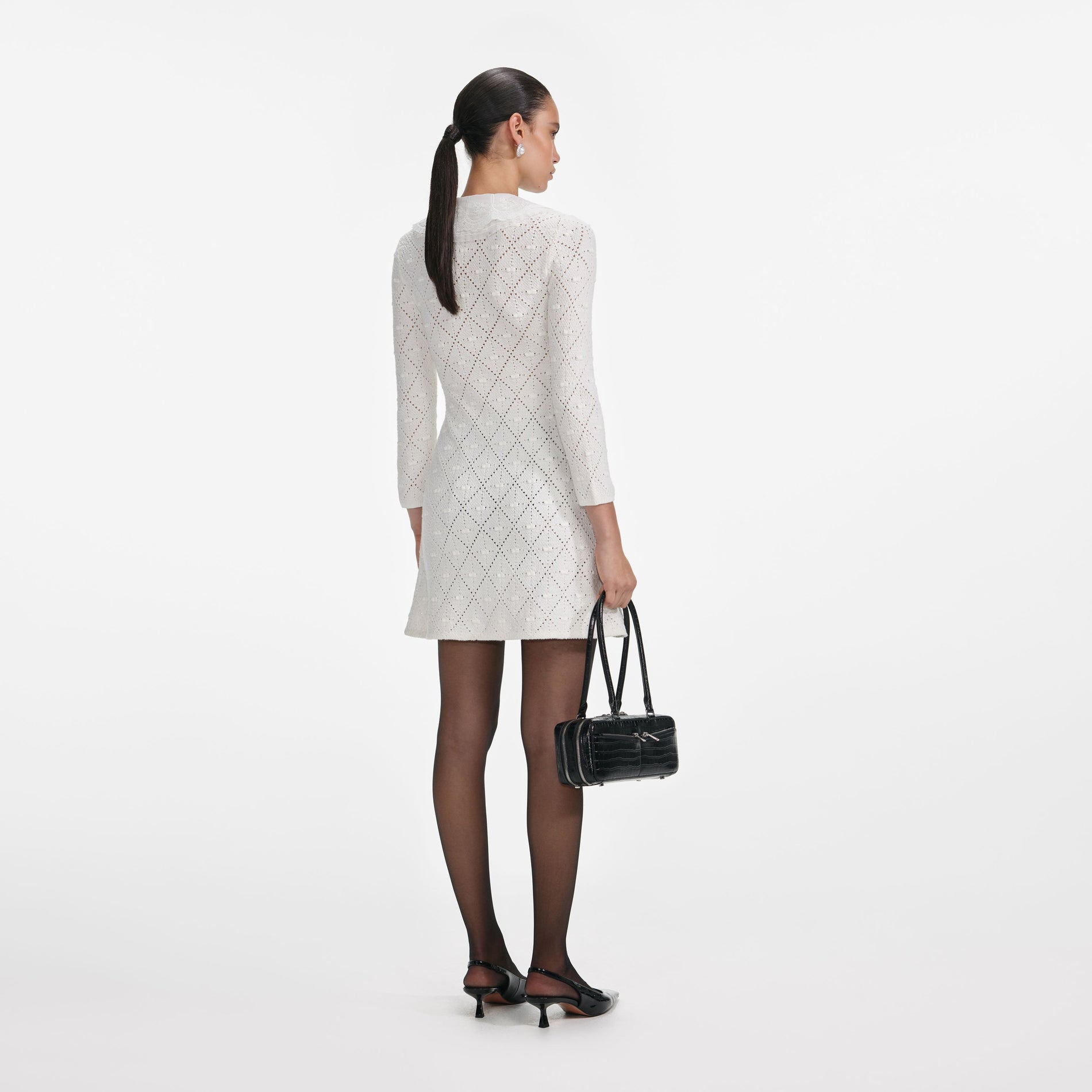 White Lace Bib Knit Mini Dress