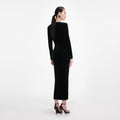 Black Velvet Embellished Midi Dress