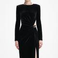 Black Velvet Embellished Midi Dress