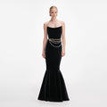 Black Velvet Chain Belt Maxi Dress
