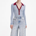 Blue Viscose Knit Bodysuit