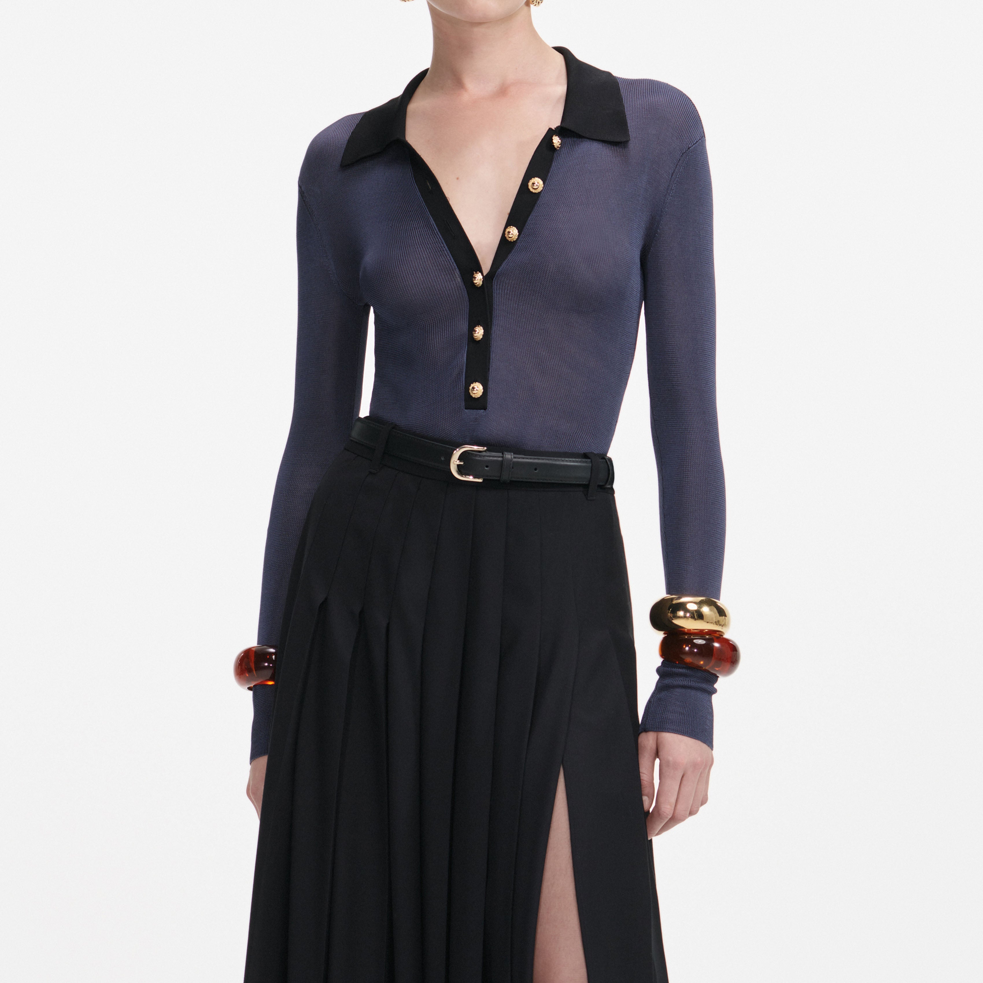 Black Pleated Twill Maxi Skirt