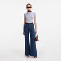 Blue Viscose Knit Short Sleeve Top