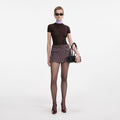 Brown Viscose Knit Short Sleeve Top