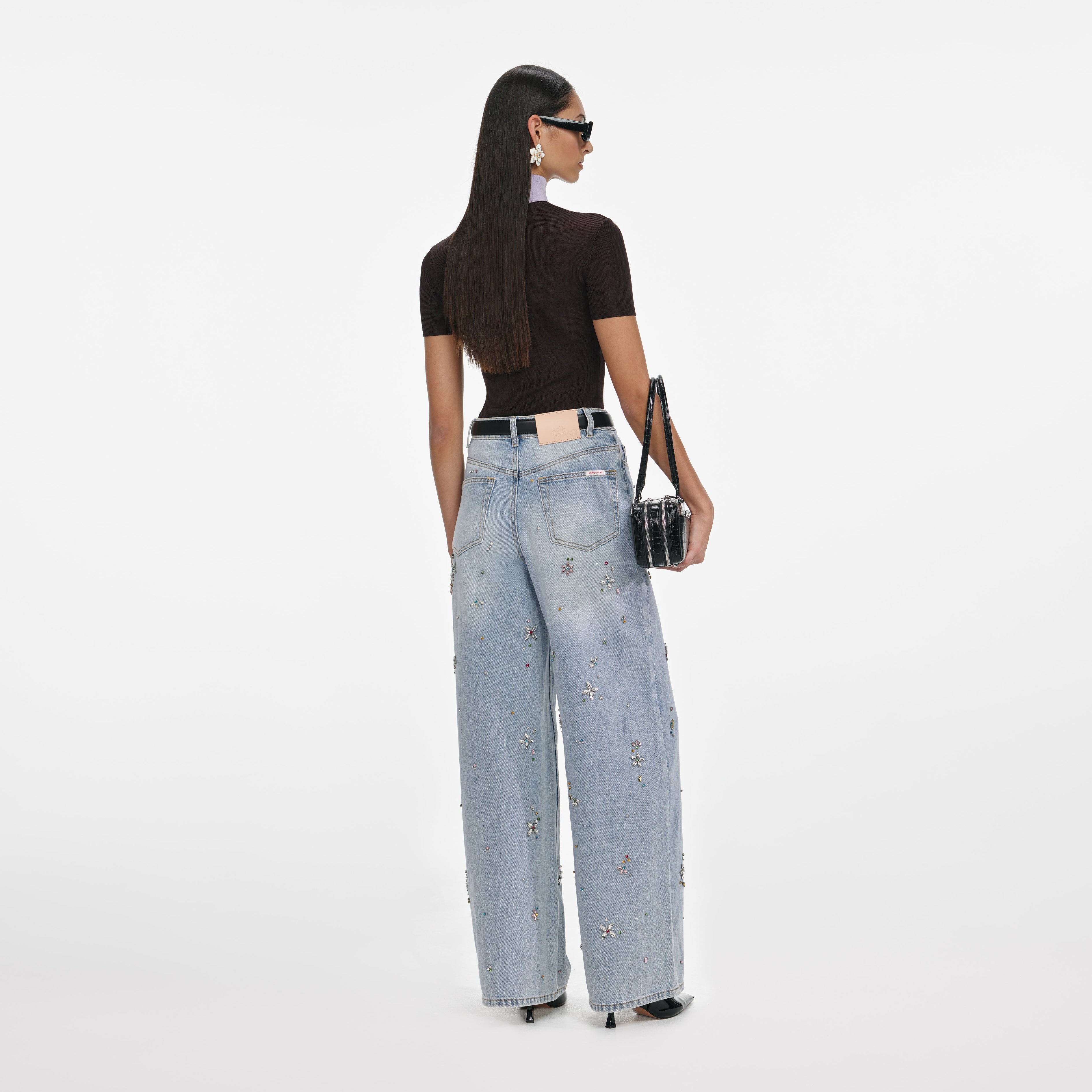 Light Blue Embellished Wide Leg Jeans