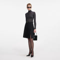 Black Pleated Twill Midi Skirt