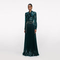 Green Metallic Tie Neck Maxi Dress