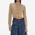 Brown Embellished Trim Cardigan