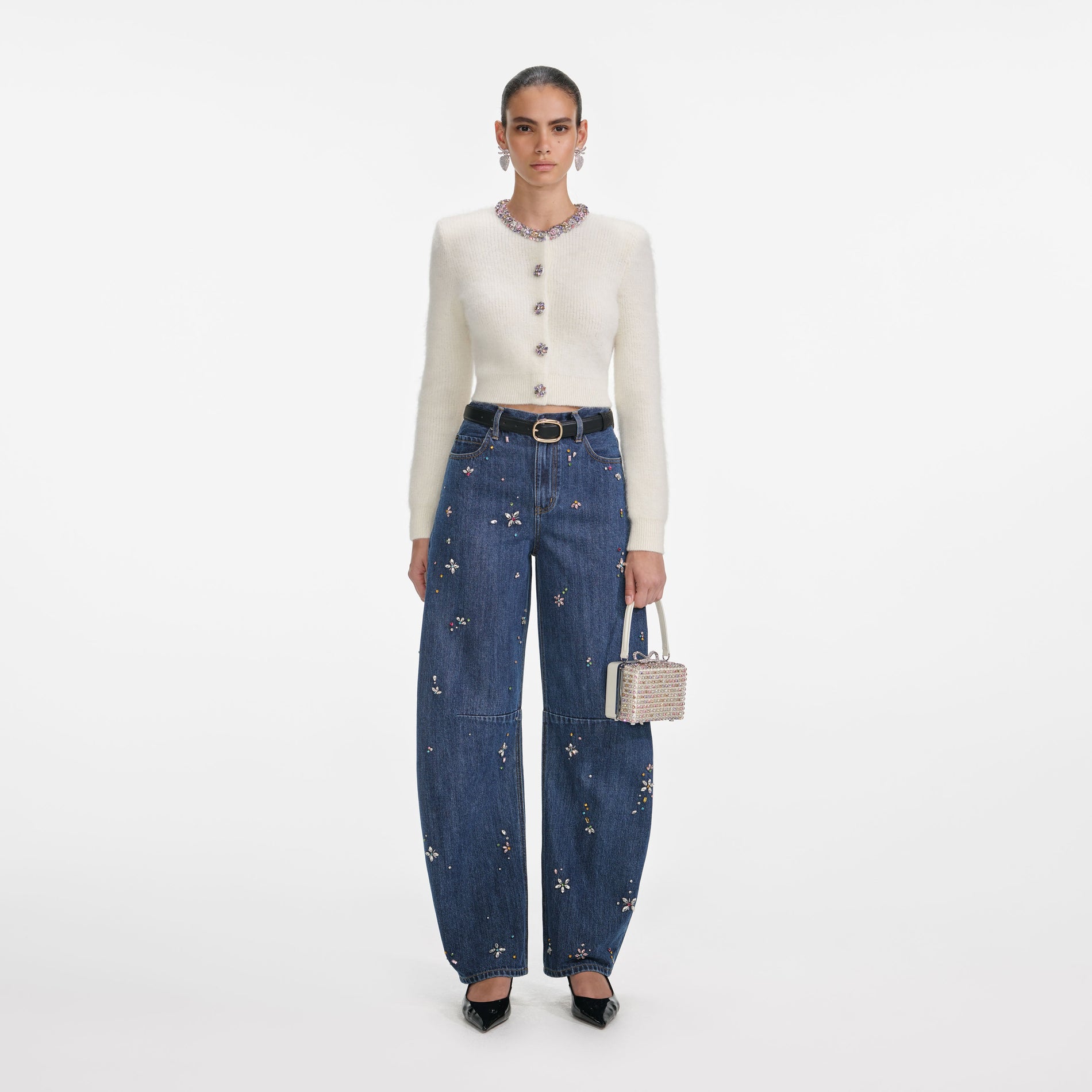 Cream Embellished Trim Cardigan