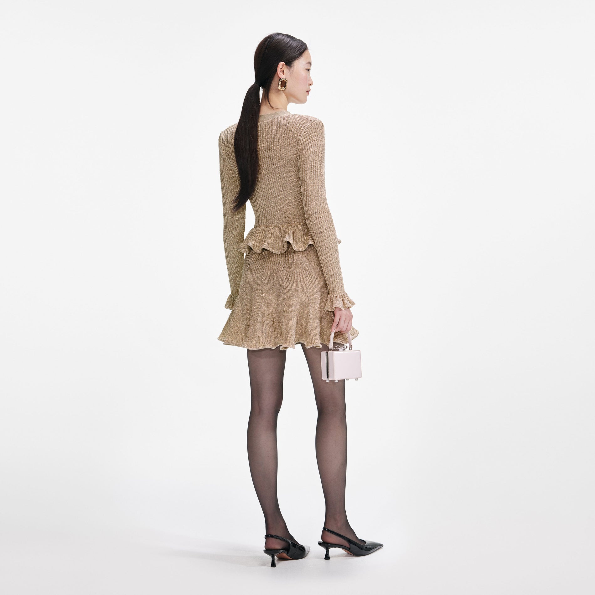 Gold Lurex Peplum Knit Mini Dress