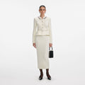 Cream Wool Peplum Knit Midi Dress