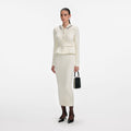 Cream Wool Peplum Knit Midi Dress