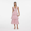 Pink Metallic Tiered Midi Dress
