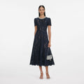 Navy Lace Embellished Midi Dress