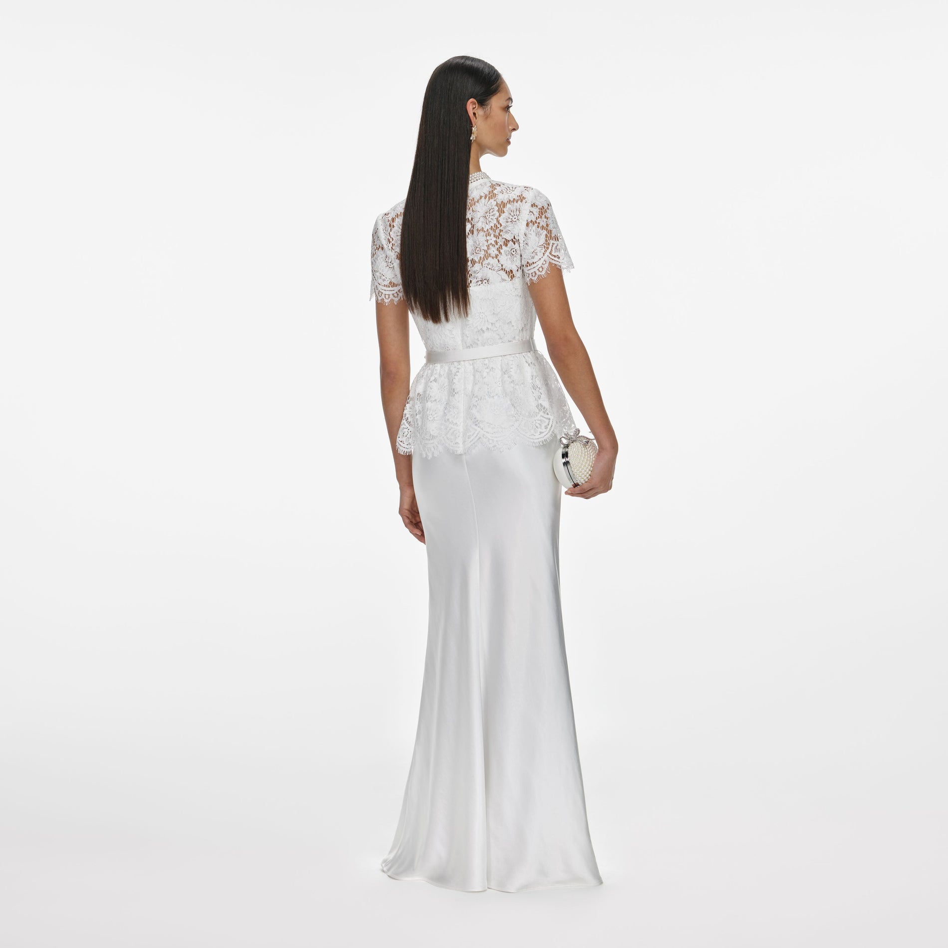 White Lace Satin Maxi Dress