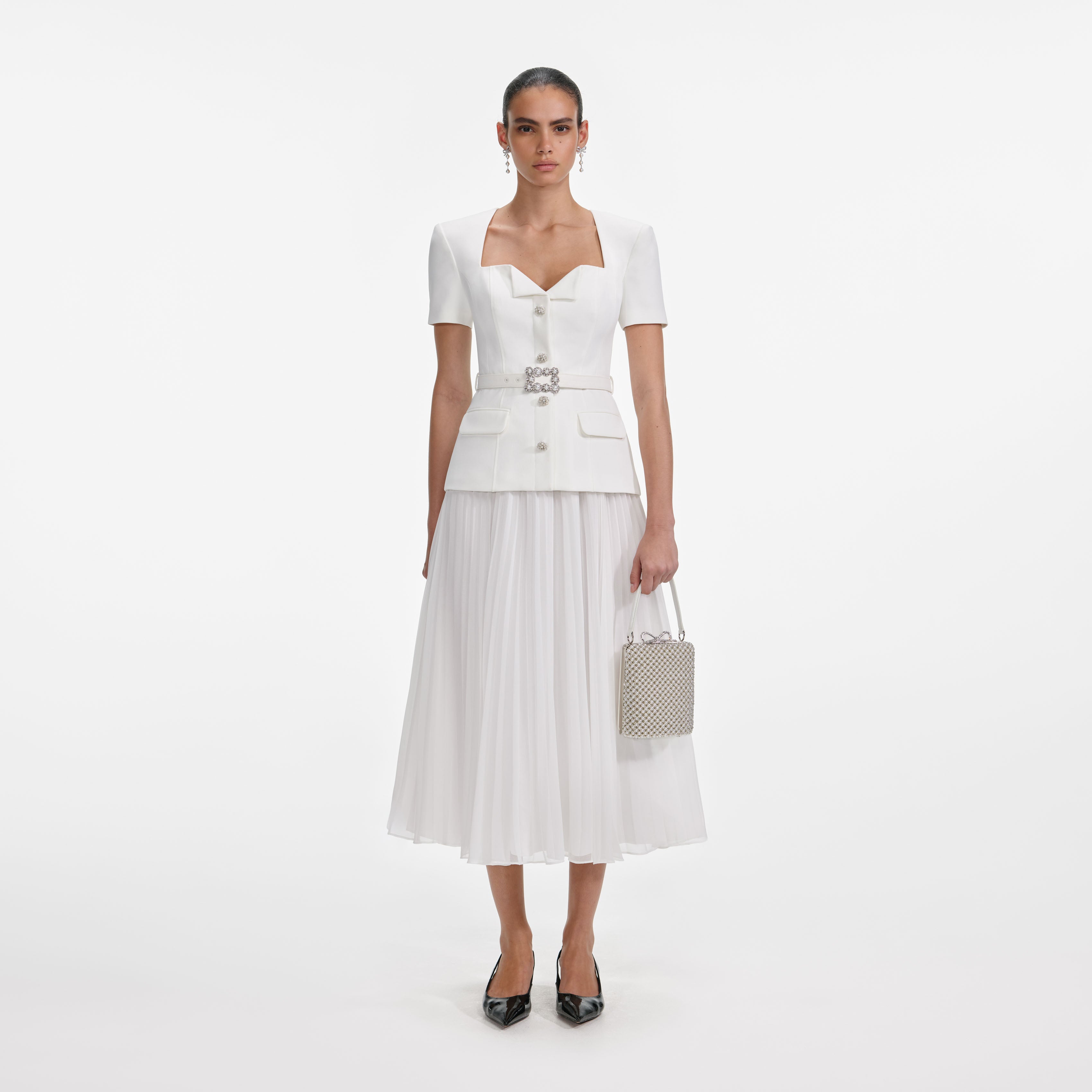 White Crepe Chiffon Midi Dress – self-portrait-EU