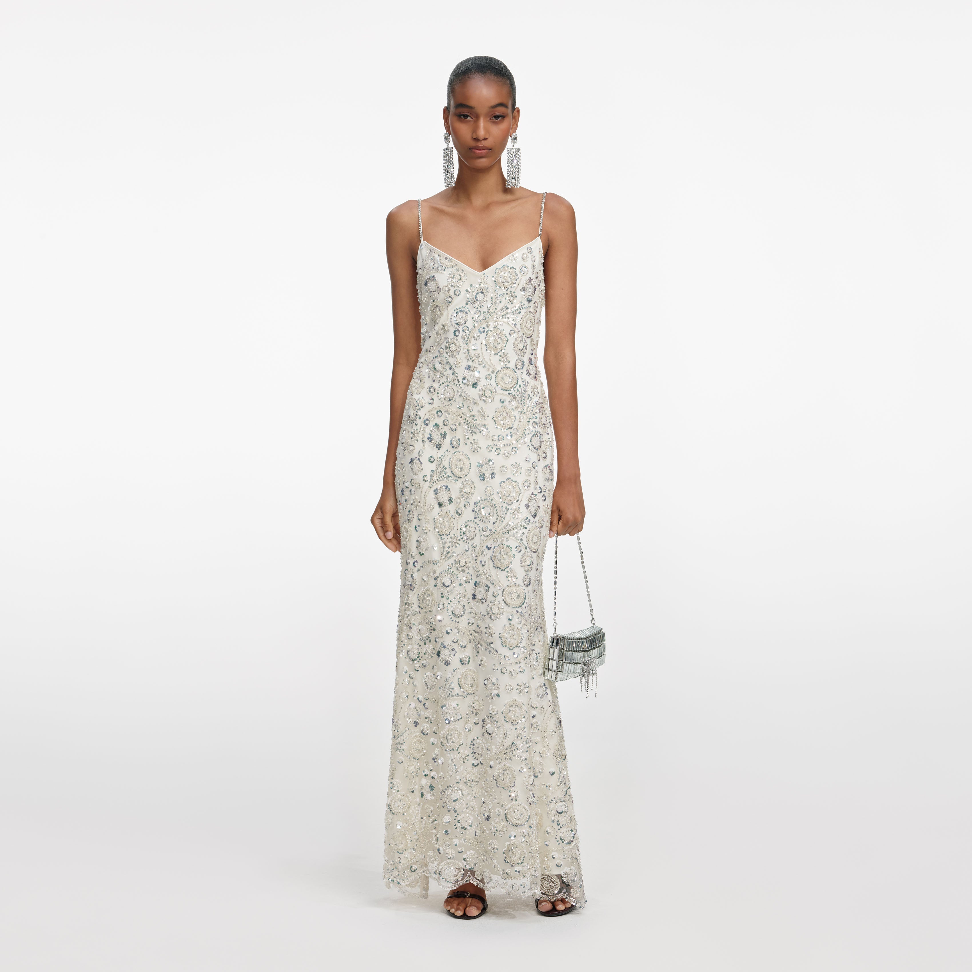 Elva Floral Applique Sequin Maxi Dress