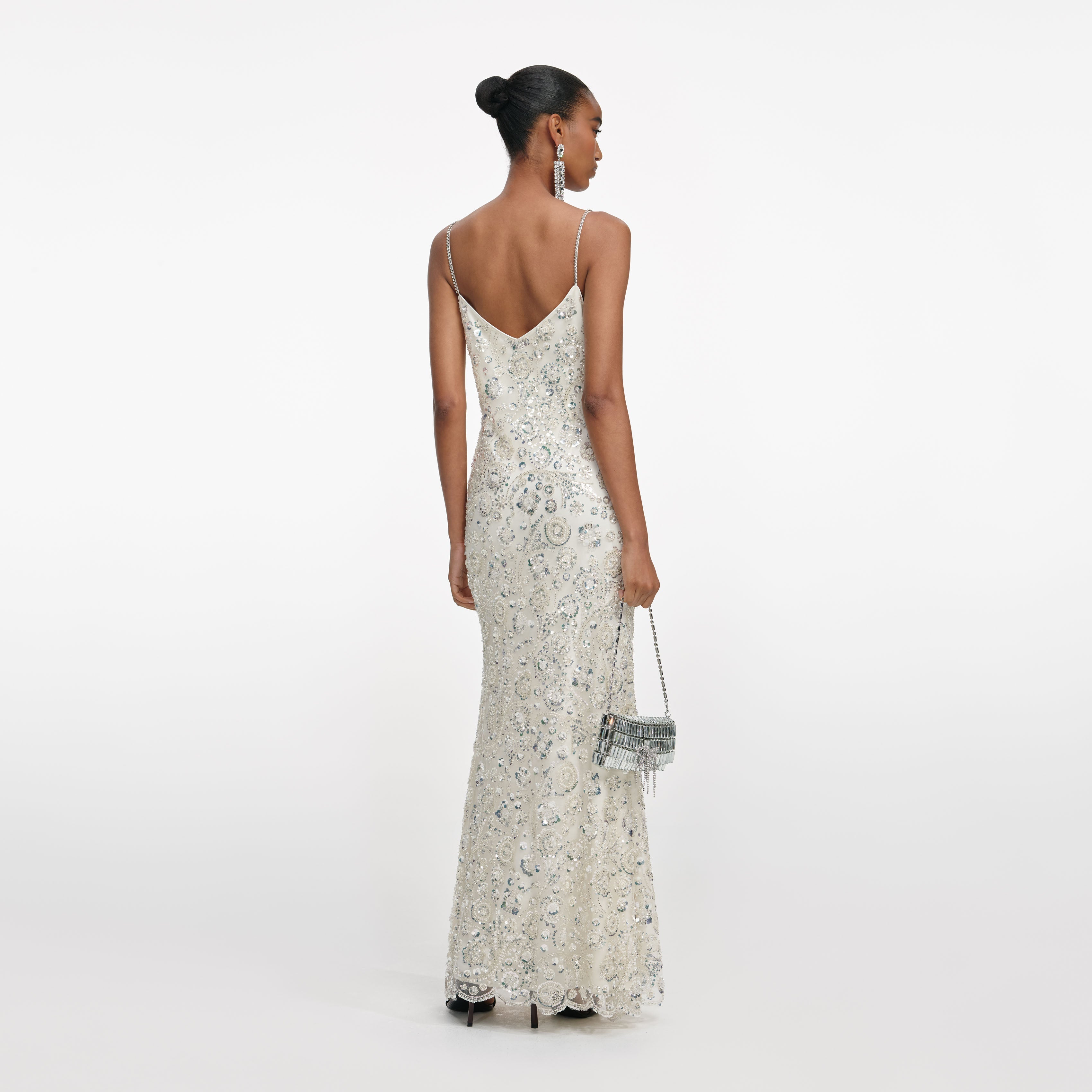 Cream Floral Sequin Maxi Dress