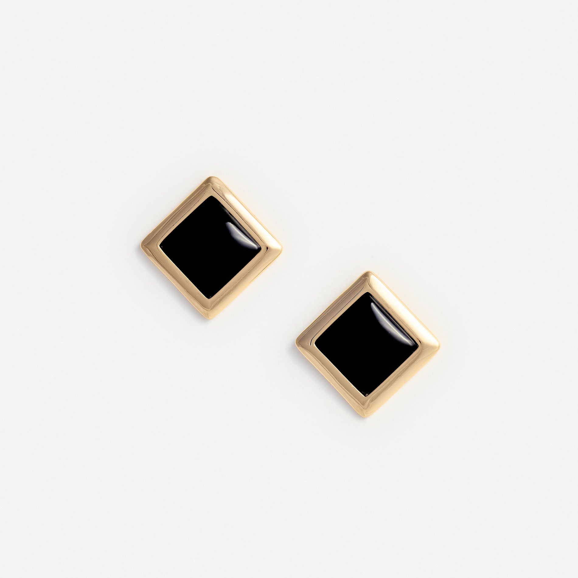 Black Enamel Gold Square Earrings
