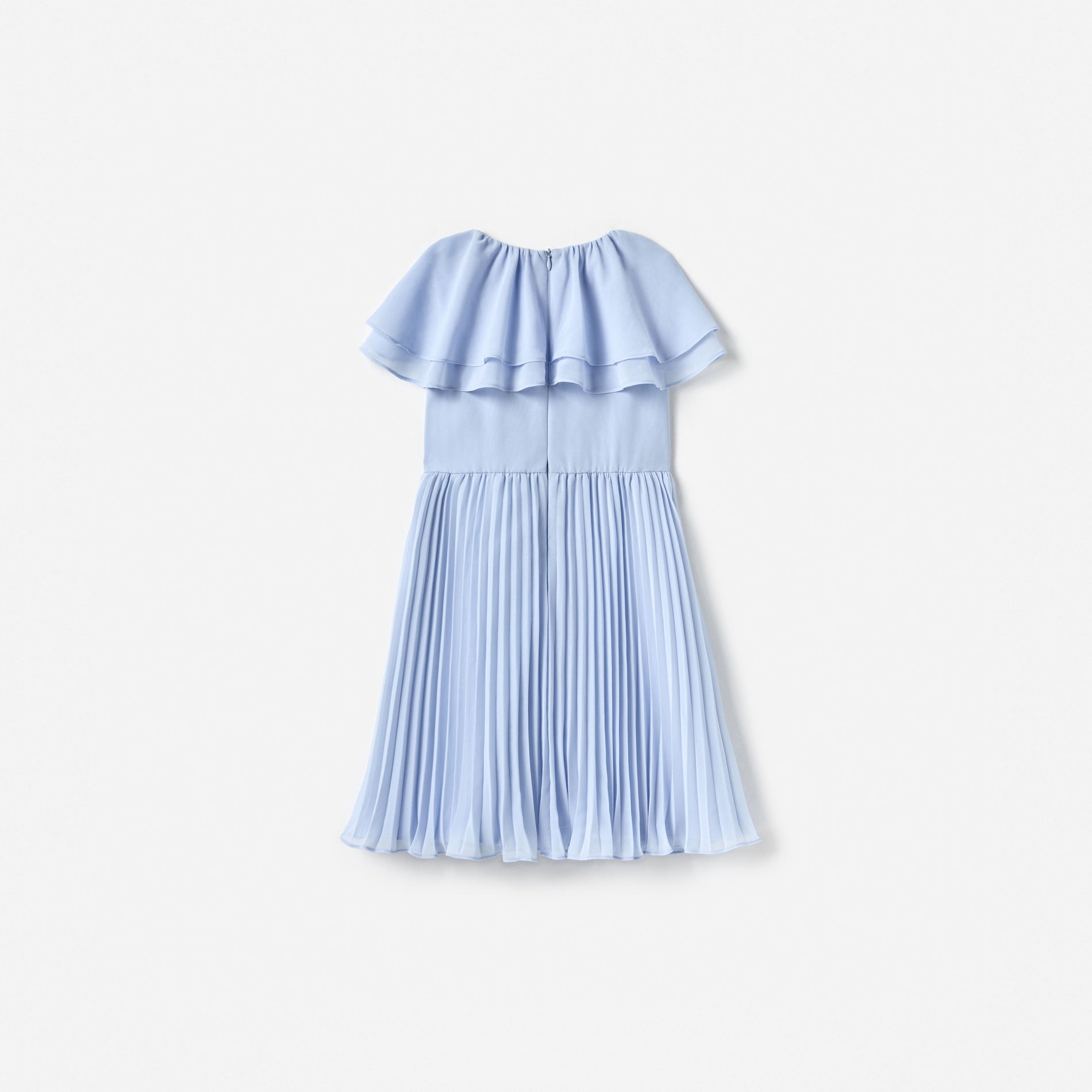 Blue Pleated Chiffon Dress