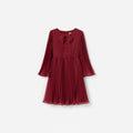 Burgundy Chiffon Long Sleeve Dress