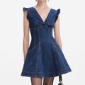 Denim Flared Bow Mini Dress