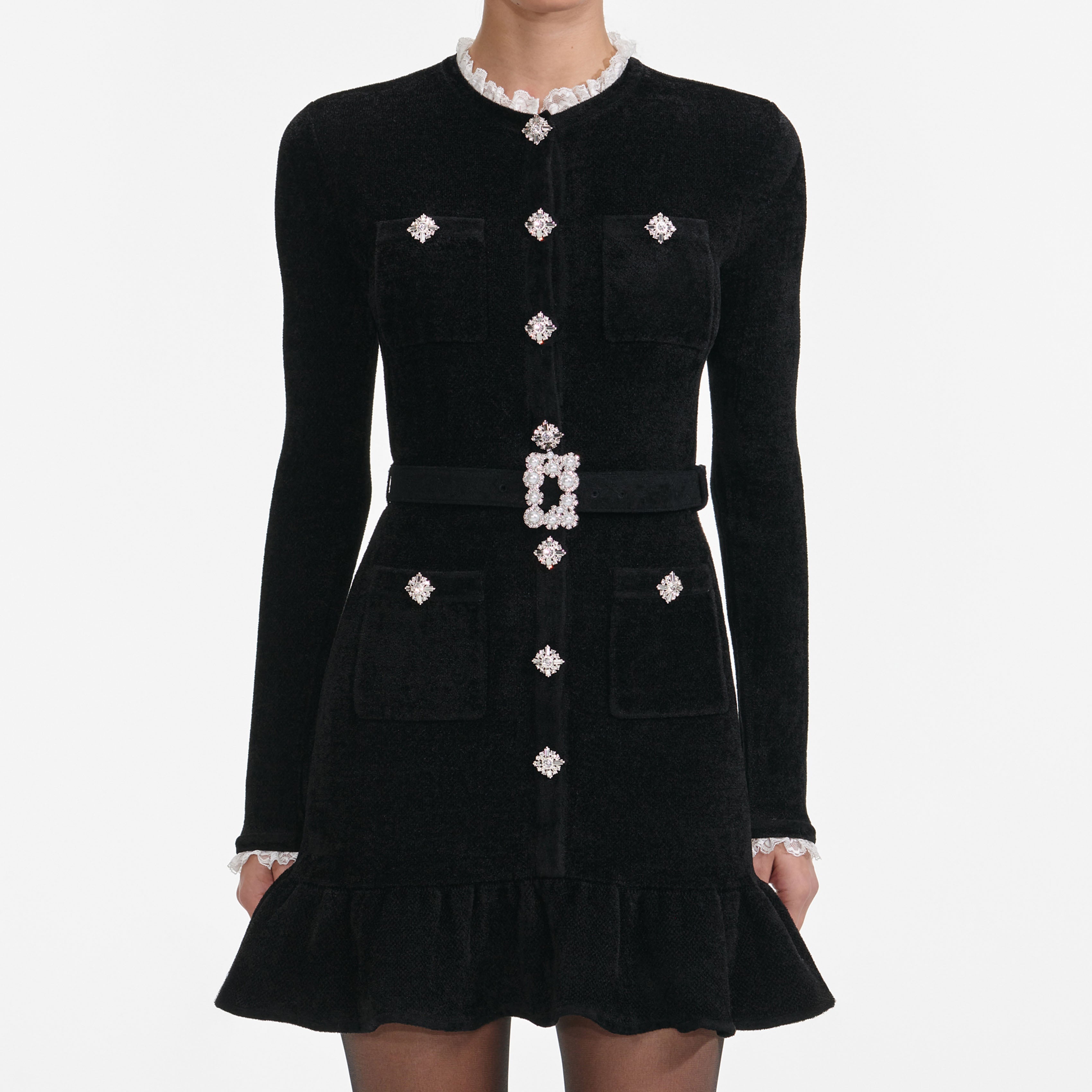 Black Chenille Knit Mini Dress