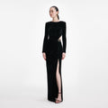 Black Velvet Embellished Maxi Dress
