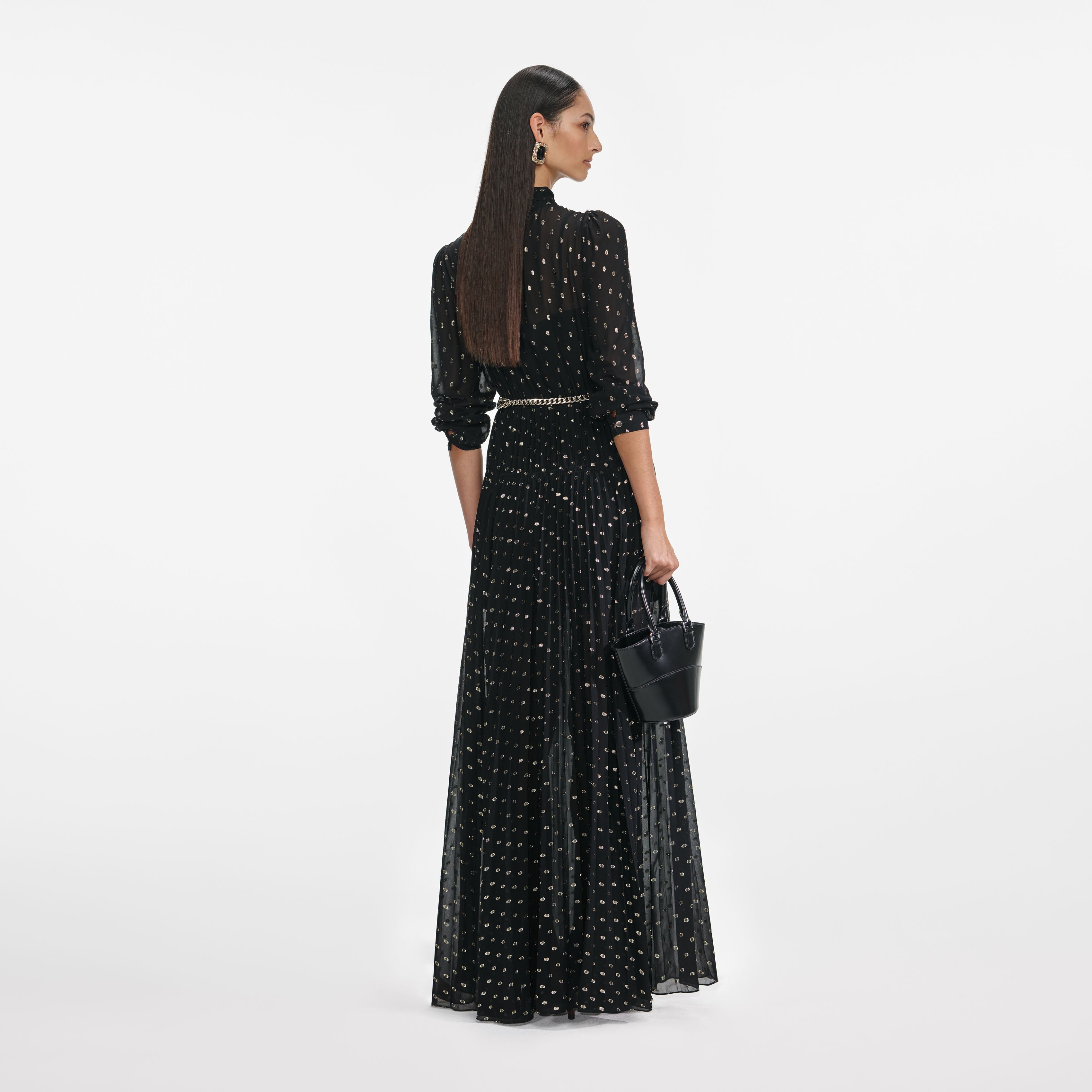 Black And Gold Tie Neck Maxi Dress