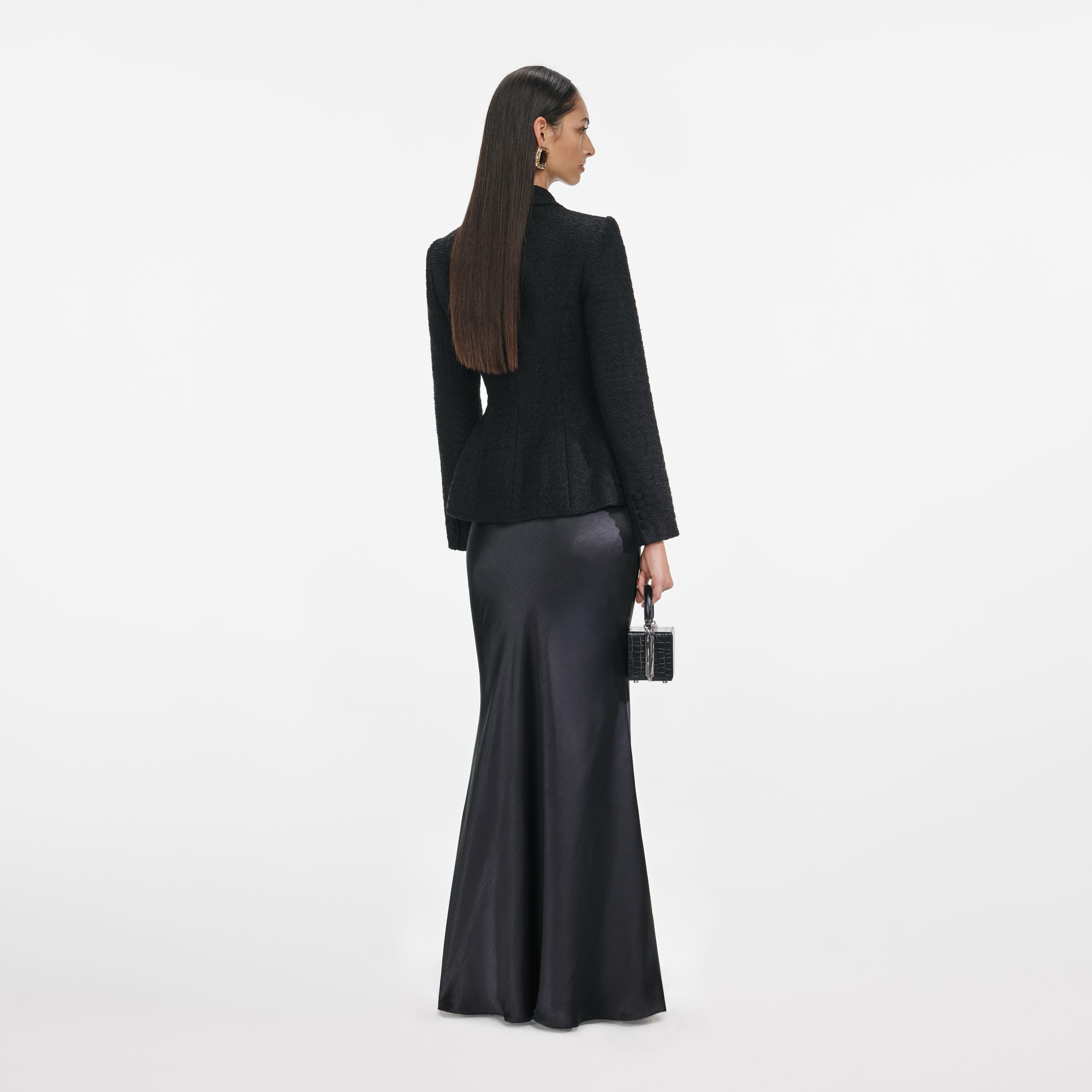 Black Tailored Boucle Maxi Dress