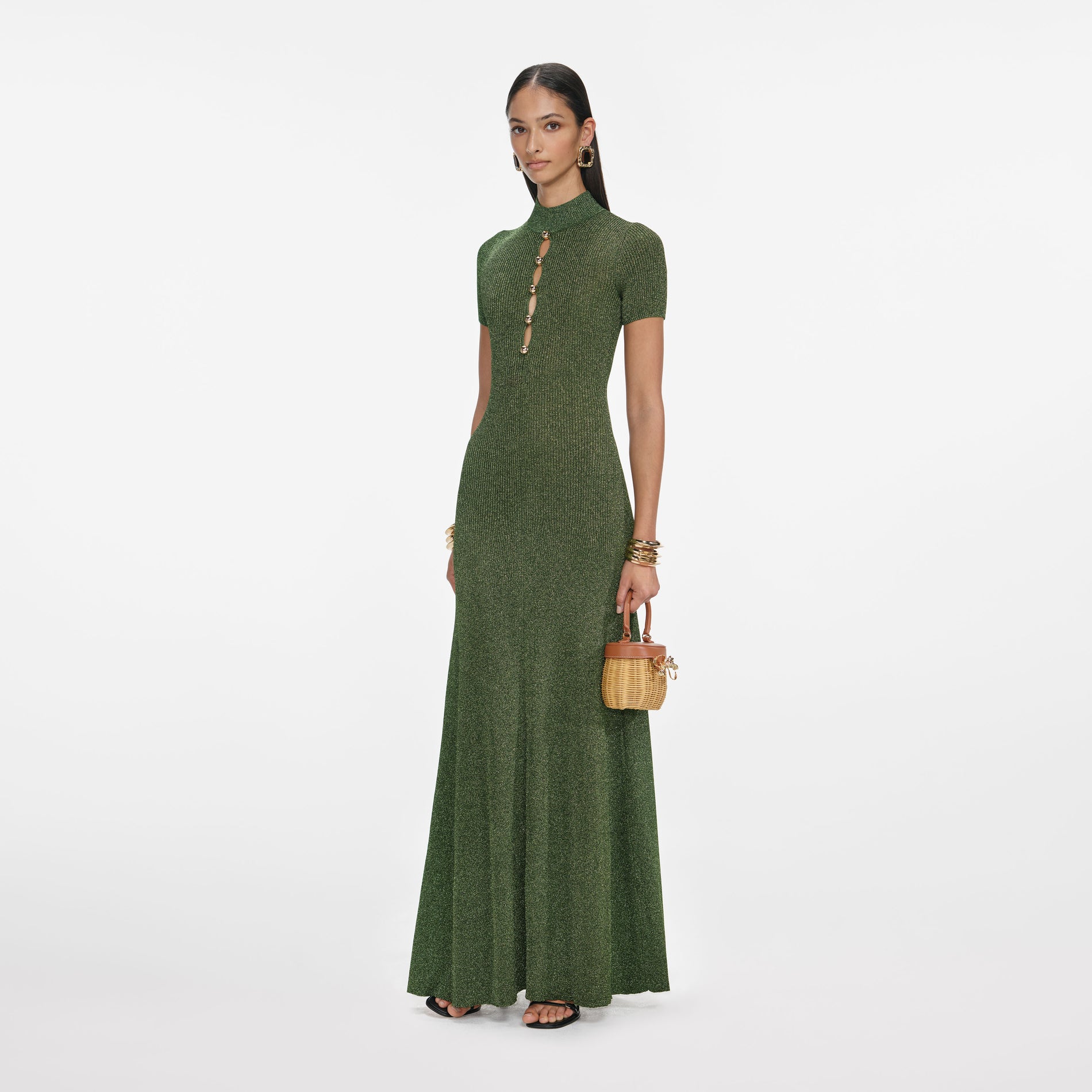 Khaki Lurex Knit Maxi Dress