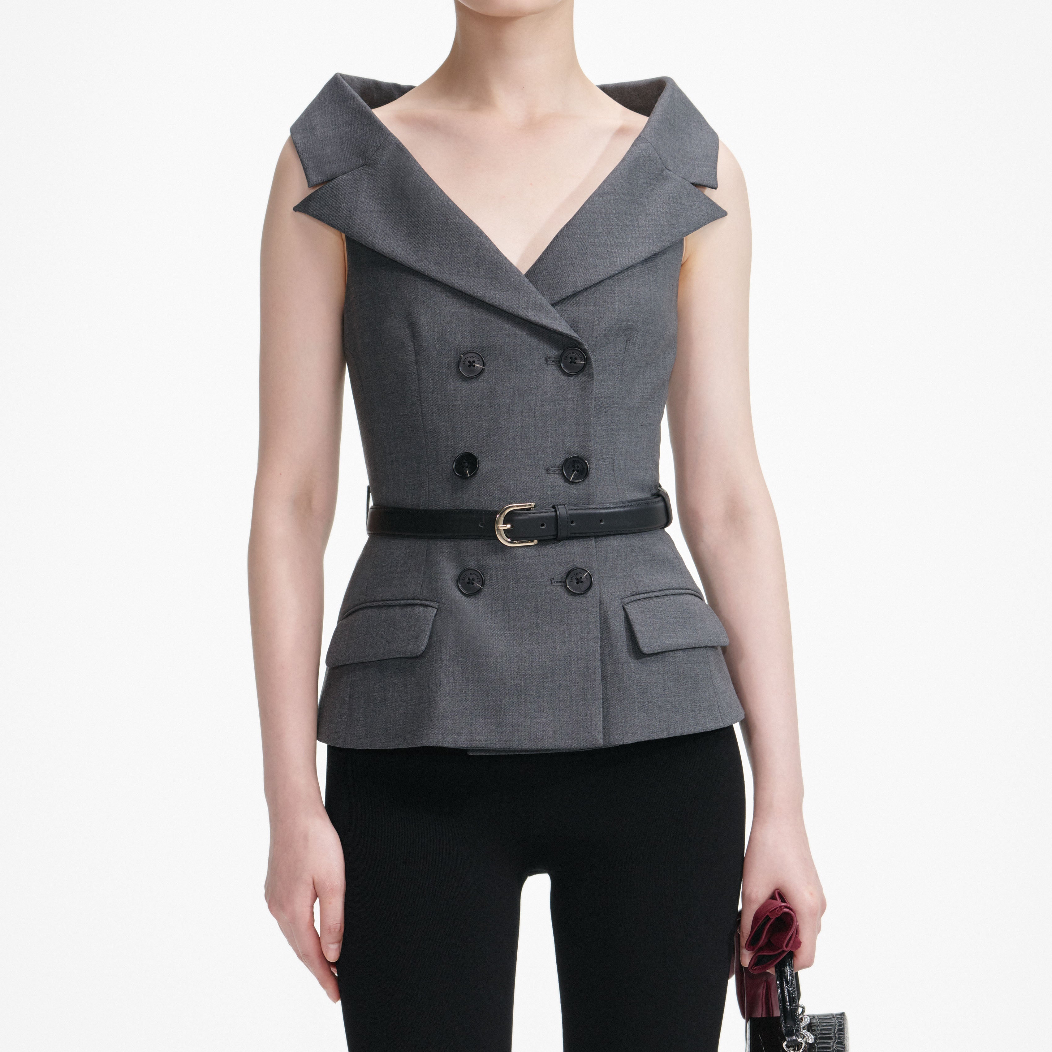Grey Wool Tailored Top