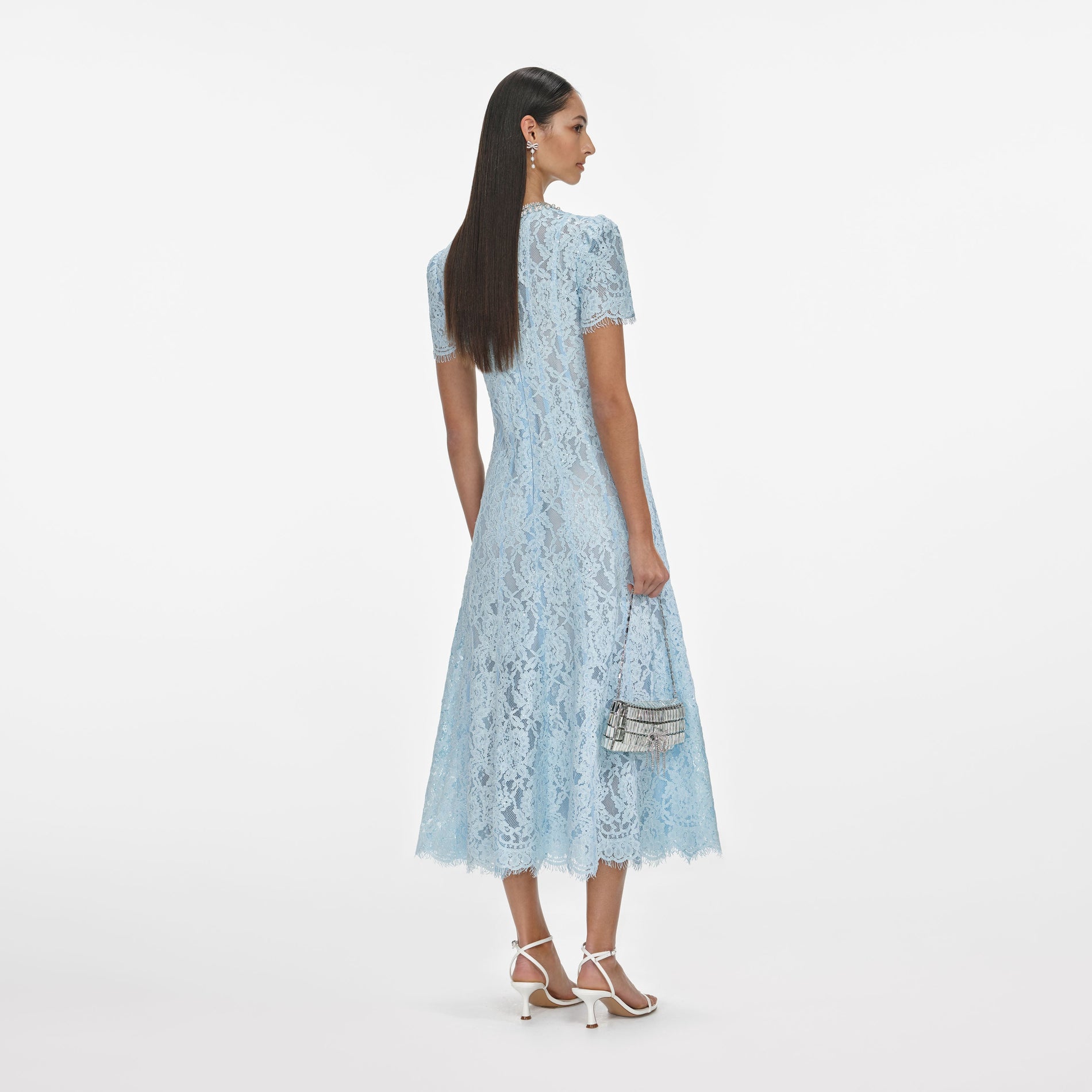 Blue Lace Embellished Midi Dress