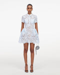 Blue Lace Flared Mini Dress