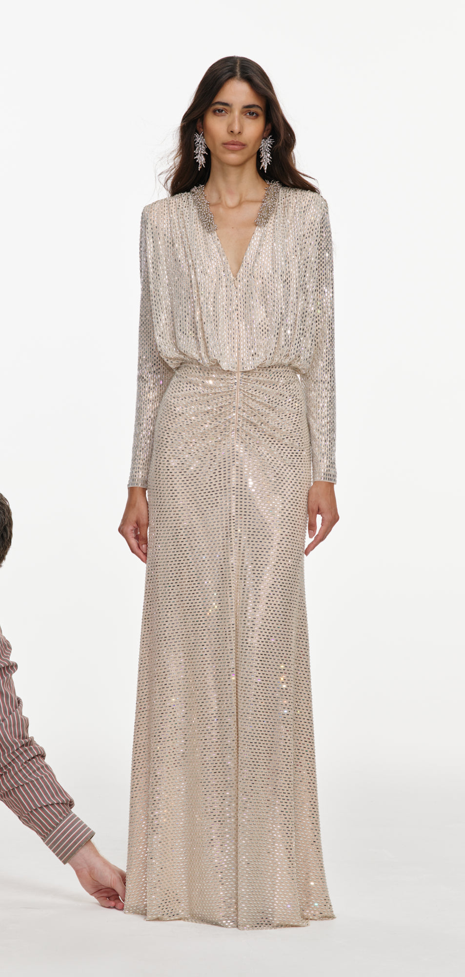 Champagne Rhinestone Embellished Maxi Dress