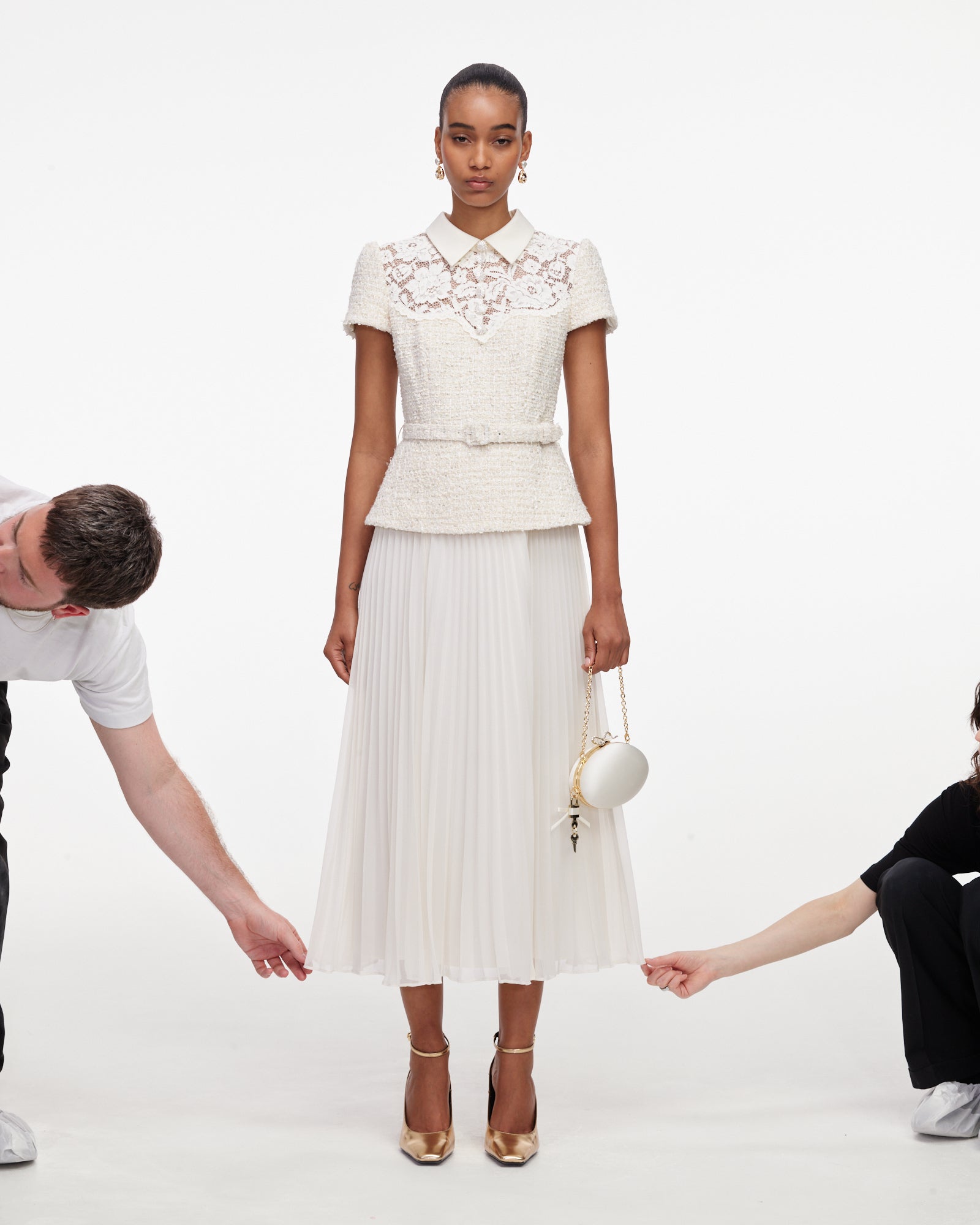 Cream Lace Boucle Midi Dress self-portrait-EU Cream Lace Boucle Midi Dress self-portrait-EU