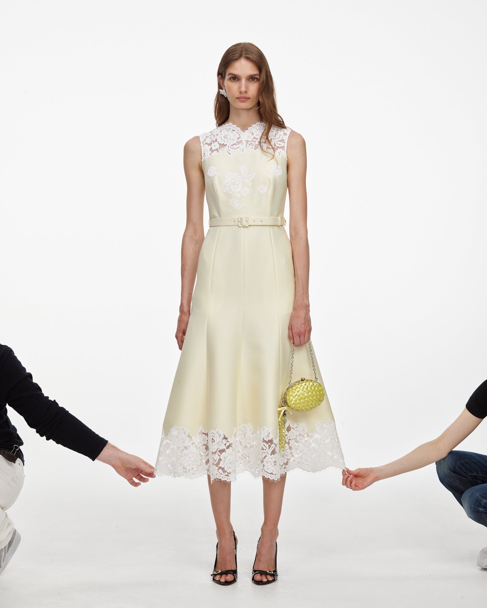 Yellow Taffeta Lace Midi Dress