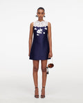 Navy Taffeta Lace Mini Dress