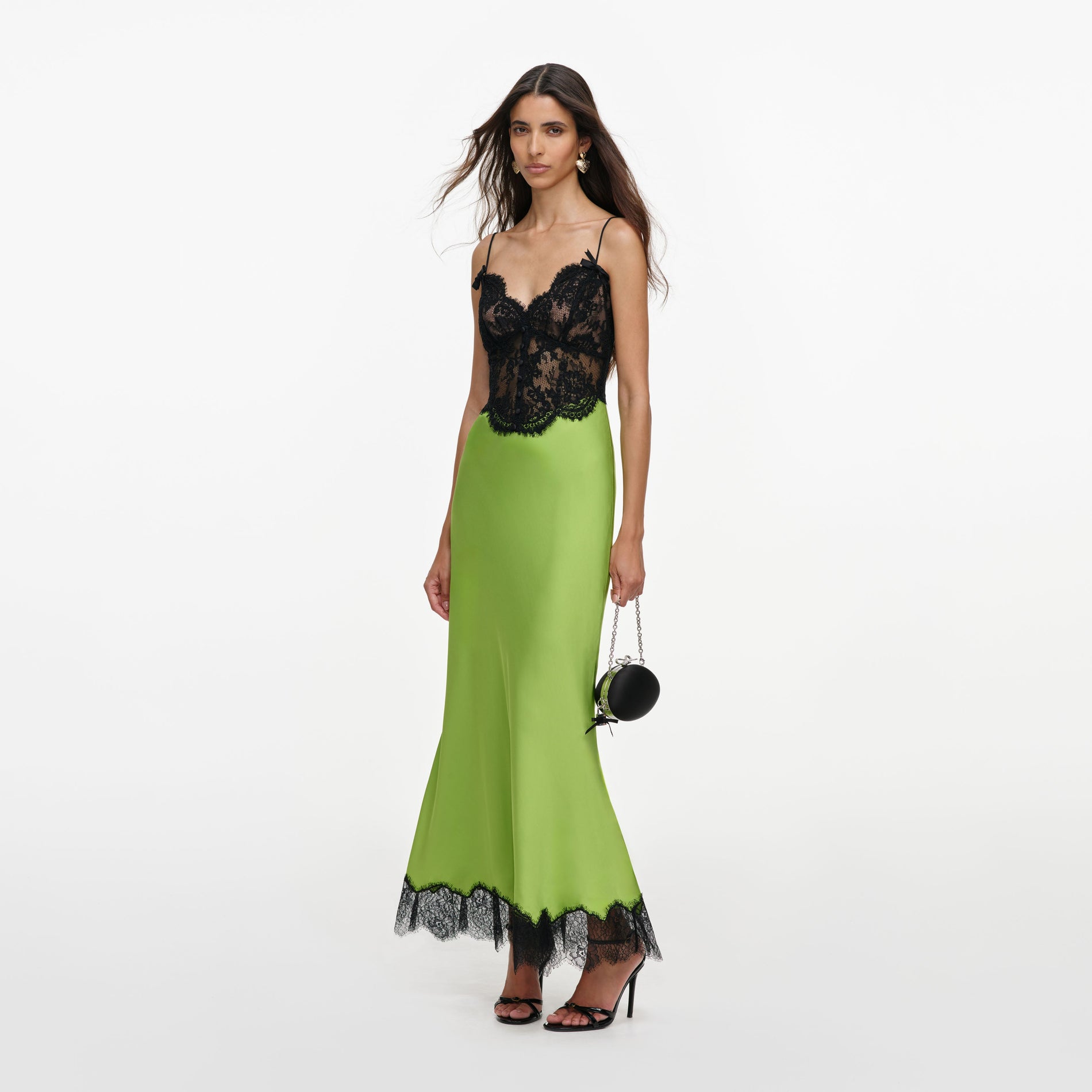 Green Satin Lace Midi Dress