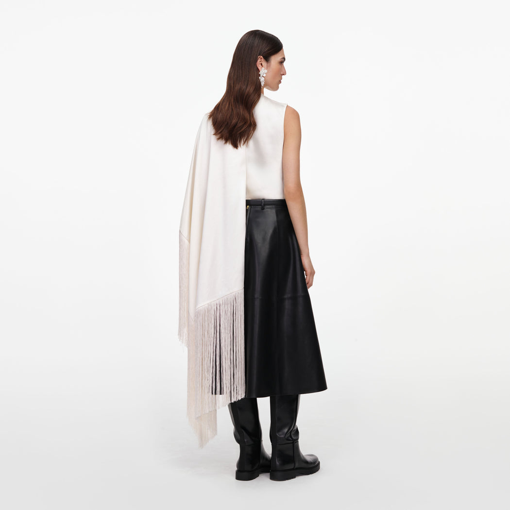Cream Satin Fringed Scarf Top